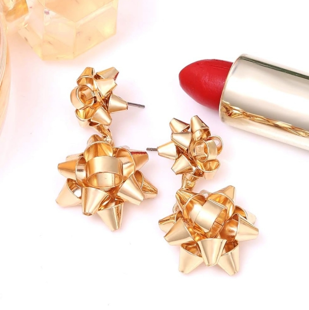 Gold Bow Earrings Christmas Accessories Bow Studs Drop Dangle Earrings